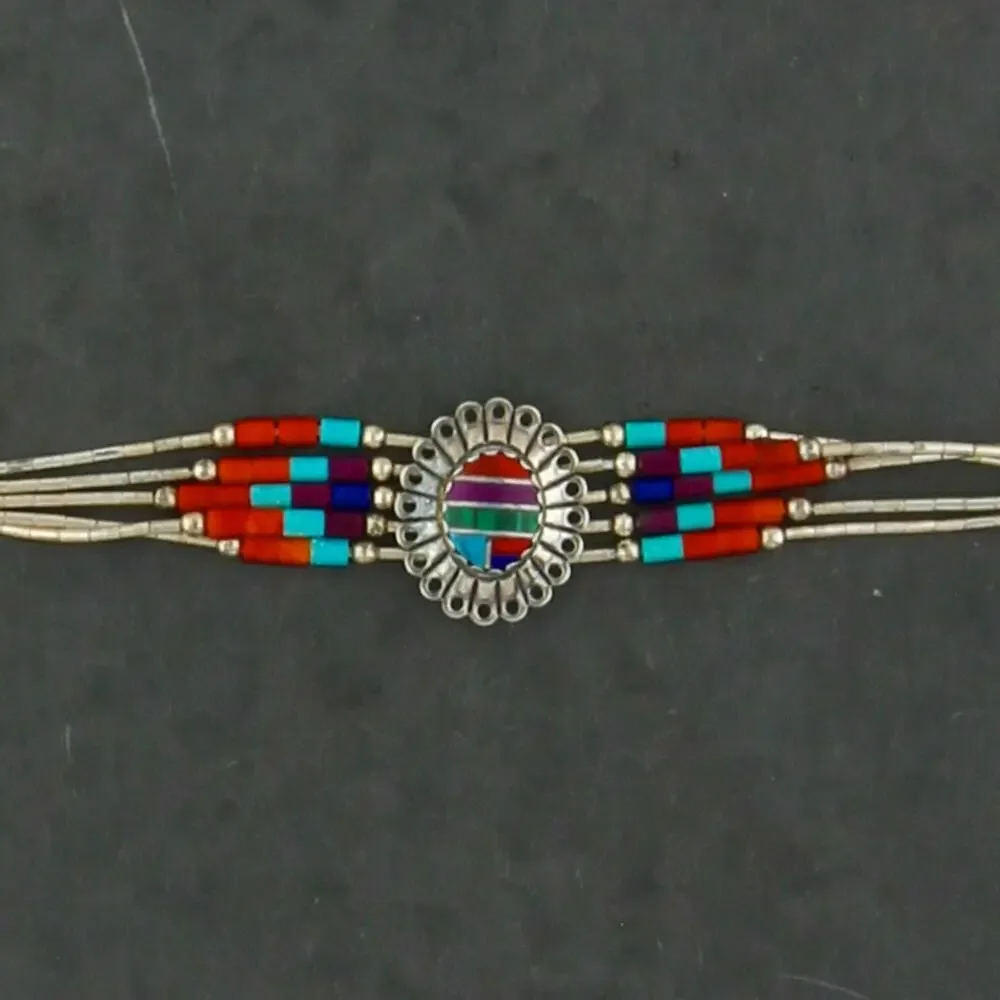 sterling silver southwestern turquoise coral lapis concho bracelet size 7in